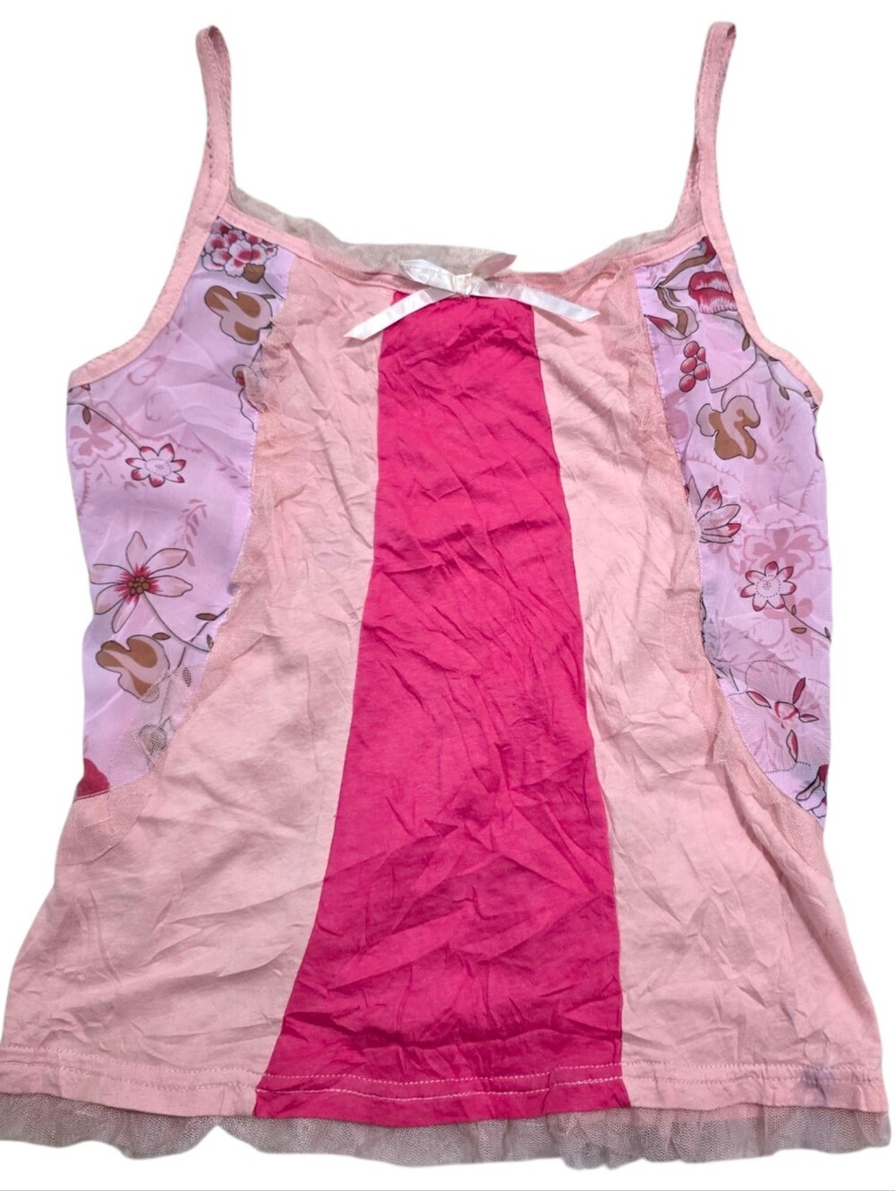 Japanese brand pink floral mesh multicolor Whimsygoth fairy tulle camisole